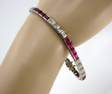 Load image into Gallery viewer, Iconic Precious Gemstone Art Deco 14k White Gold Line Strap Bracelet