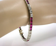 Load image into Gallery viewer, Iconic Precious Gemstone Art Deco 14k White Gold Line Strap Bracelet