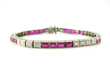 Load image into Gallery viewer, Iconic Precious Gemstone Art Deco 14k White Gold Line Strap Bracelet