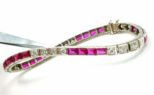 Load image into Gallery viewer, Iconic Precious Gemstone Art Deco 14k White Gold Line Strap Bracelet