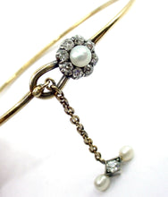 Load image into Gallery viewer, Very Rare & Fine Edwardian Diamond Pearl Gold "Charm" Bangle Bracelet--Case