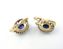 Load image into Gallery viewer, Antique European Sapphire Old Cut Diamond Gold Halo Earrings
