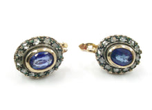 Load image into Gallery viewer, Antique European Sapphire Old Cut Diamond Gold Halo Earrings