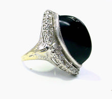 Charger l'image dans la galerie, SALE--Rare Art Deco Platinum Gold Diamond Onyx Ring