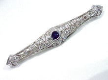 Charger l'image dans la galerie, Stunning Art Deco Platinum 1.11 Ct. Diamond Sapphire Openwork Lacy Brooch Pin
