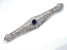 Load image into Gallery viewer, Stunning Art Deco Platinum 1.11 Ct. Diamond Sapphire Openwork Lacy Brooch Pin