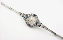 画像をギャラリービューアに読み込む, Important Art Deco Black, Starr, and Frost Platinum Diamond Emerald Wristwatch