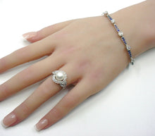 Load image into Gallery viewer, Elegant Vintage Diamond Pearl Halo Rosette 18k Gold Engagement Statement Cocktail Ring