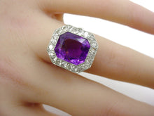 Charger l'image dans la galerie, Romantic Royal Purple Amethyst Diamond Platinum Halo Engagement Cocktail Ring