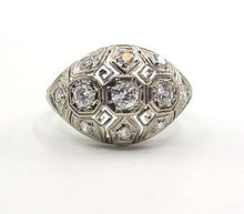 Charger l'image dans la galerie, Art Deco Old Cut Diamond 14k White Gold Bombe Engagement Dinner Ring