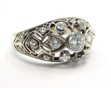 Charger l'image dans la galerie, Art Deco Platinum White Gold Old Cut Diamond Bombe Engagement Dinner Ring