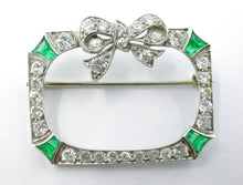 Load image into Gallery viewer, Rare Kobrin New York Art Deco Emerald Old Cut Diamond Platinum Gold Pin Brooch