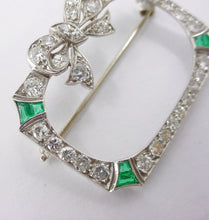 Load image into Gallery viewer, Rare Kobrin New York Art Deco Emerald Old Cut Diamond Platinum Gold Pin Brooch