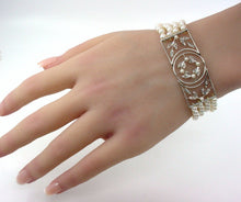 Load image into Gallery viewer, Edwardian Antique Platinum-Topped Gold Cultured Pearl Diamond Bracelet