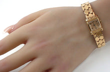 Load image into Gallery viewer, Handsome Brick Motif 1940's 14k Rose Gold Bracelet Watch