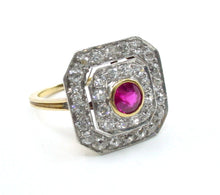 Load image into Gallery viewer, Platinum Top Edwardian 1.16 Ct. Diamond Ruby Hexagon Engagement Cocktail Ring