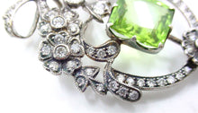 Load image into Gallery viewer, Belle Époque 5.00 Ct Periodot Diamond Gold Ribbon Bow Pendant/Brooch--Stunning