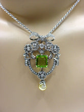 Load image into Gallery viewer, Belle Époque 5.00 Ct Periodot Diamond Gold Ribbon Bow Pendant/Brooch--Stunning