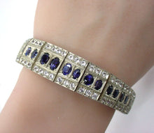 Load image into Gallery viewer, Stunning Antique Sapphire Silver Topped Rose Gold Link Bracelet--Heavy