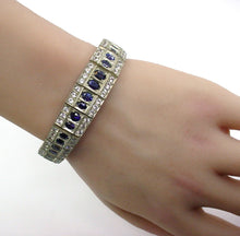 Load image into Gallery viewer, Stunning Antique Sapphire Silver Topped Rose Gold Link Bracelet--Heavy