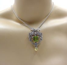 Load image into Gallery viewer, Belle Époque 5.00 Ct Periodot Diamond Gold Ribbon Bow Pendant/Brooch--Stunning