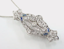 Load image into Gallery viewer, Art Deco Platinum OEC Diamond Sapphire 14k Gold Pendant Necklace--Conversion