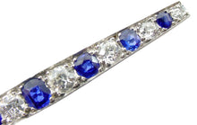 Load image into Gallery viewer, Luminous Art Deco Platinum Diamond Sapphire Brooch Bar Pin