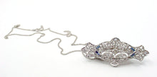 Load image into Gallery viewer, Art Deco Platinum OEC Diamond Sapphire 14k Gold Pendant Necklace--Conversion
