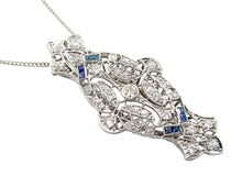 Load image into Gallery viewer, Art Deco Platinum OEC Diamond Sapphire 14k Gold Pendant Necklace--Conversion