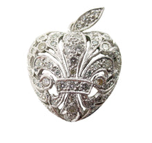 Load image into Gallery viewer, Edwardian Platinum Fleur-de-lis Heart Diamond Charm Pendant