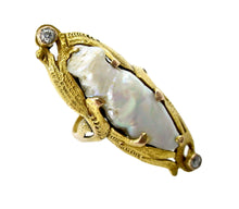 Load image into Gallery viewer, Lyrical and Lovely River Pearl Art Nouveau Diamond Yellow Gold Ring