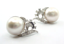 Load image into Gallery viewer, SALE--Vintage Diamond Mabe Pearl Spray Feather Omega Clip Drop Earrings