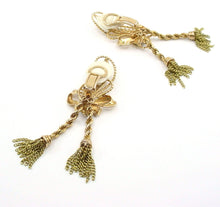 Load image into Gallery viewer, Whimsical Vintage Retro 1940s Diamond Platinum 18k Gold Tassel Rope Earrings-19g