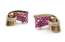 Load image into Gallery viewer, Striking Vintage Retro 1940s Ruby Diamond Platinum 14k Gold Clip Earrings