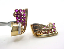 Load image into Gallery viewer, Striking Vintage Retro 1940s Ruby Diamond Platinum 14k Gold Clip Earrings