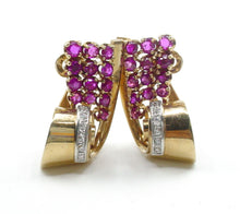 Load image into Gallery viewer, Striking Vintage Retro 1940s Ruby Diamond Platinum 14k Gold Clip Earrings