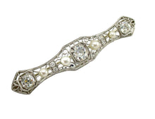Charger l'image dans la galerie, Lovely Platinum Belle Epoque 1.55 European Diamond Pearl Gold Barette Pin Brooch