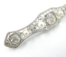 Charger l'image dans la galerie, Lovely Platinum Belle Epoque 1.55 European Diamond Pearl Gold Barette Pin Brooch