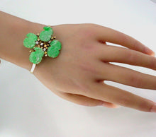 Carica l'immagine nel visualizzatore di Gallery, Whimsical Jadeite Dragon Diamond 14k Gold Custom Vintage Bangle Bracelet