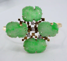 Load image into Gallery viewer, Whimsical Jadeite Dragon Diamond 14k Gold Custom Vintage Bangle Bracelet