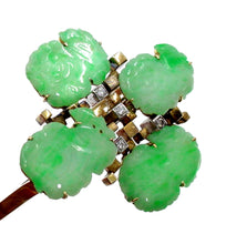 Carica l'immagine nel visualizzatore di Gallery, Whimsical Jadeite Dragon Diamond 14k Gold Custom Vintage Bangle Bracelet