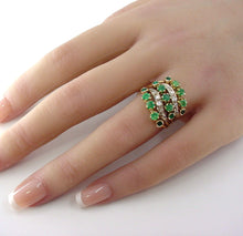 Carica l'immagine nel visualizzatore di Gallery, Antique Emerald Diamond Harem 14k Gold Ring