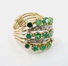 Carica l'immagine nel visualizzatore di Gallery, Antique Emerald Diamond Harem 14k Gold Ring