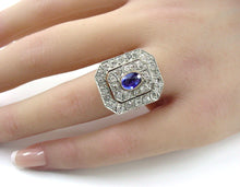 Charger l'image dans la galerie, Classic Art Deco Diamond PlatinumTop Gold Halo Engagement Cocktail Ring