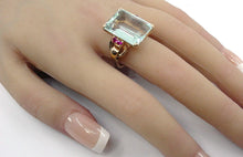 Carica l'immagine nel visualizzatore di Gallery, Stunning Retro 1940s Aquamarine Ruby 14k Rose Gold Cocktail Ring