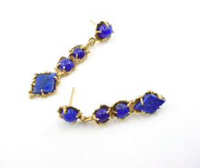 Load image into Gallery viewer, Vibrant Blue Lapis Lazuli Artisan Custom Made 14k Gold Drop Earrings
