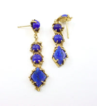 Load image into Gallery viewer, Vibrant Blue Lapis Lazuli Artisan Custom Made 14k Gold Drop Earrings