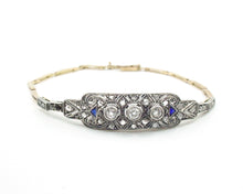 Load image into Gallery viewer, Edwardian OEC Diamond Silver Top Gold Sapphire Strap Bracelet