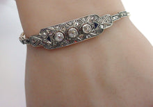 Load image into Gallery viewer, Edwardian OEC Diamond Silver Top Gold Sapphire Strap Bracelet