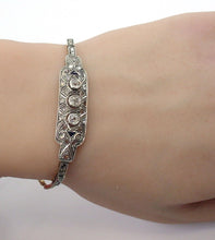 Load image into Gallery viewer, Edwardian OEC Diamond Silver Top Gold Sapphire Strap Bracelet